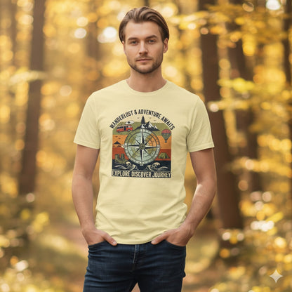Adventure Awaits Graphic T-Shirt | Wanderlust & Travel Vibes for Men | Explore, Discover & Journey Tee