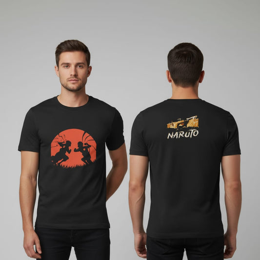 Naruto vs Sasuke Anime Round Neck T-shirt