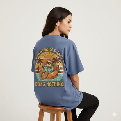 Main Character Energy Oversized Unisex T-Shirt | Funny Sloth Graphic Tee - Unleavables