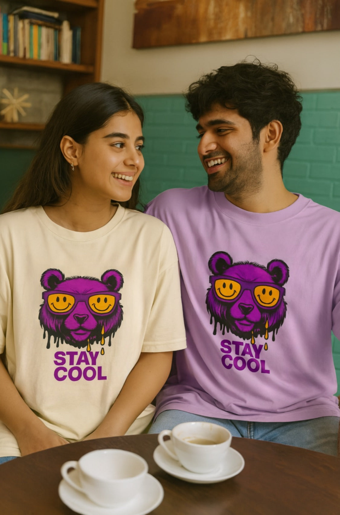 Stay Cool Oversized Unisex T-Shirt – Purple Bear Graphic | 100% Cotton