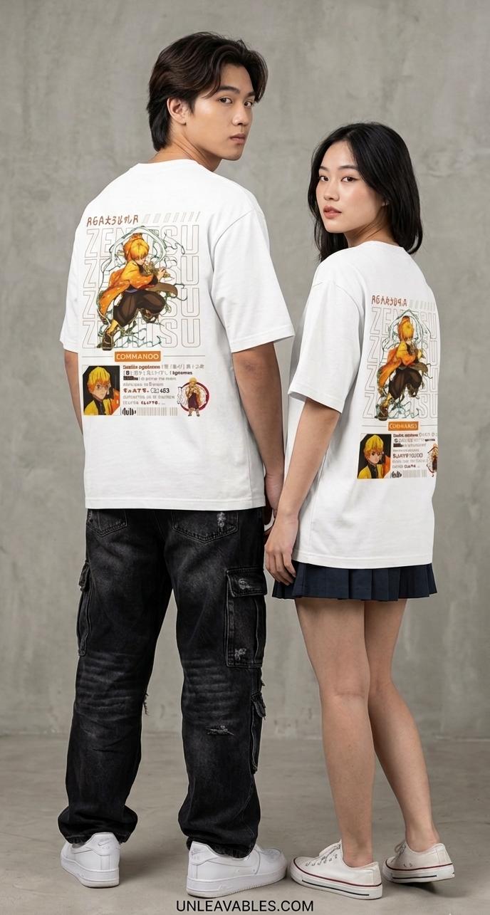 Demon Slayer Zenitsu Agatsuma Graphic T-Shirt | Premium Oversized Streetwear Anime T-Shirt | Front & Back Print