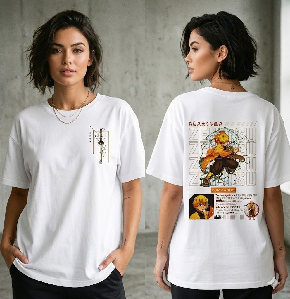 Demon Slayer Zenitsu Agatsuma Graphic T-Shirt | Premium Oversized Streetwear Anime T-Shirt | Front & Back Print