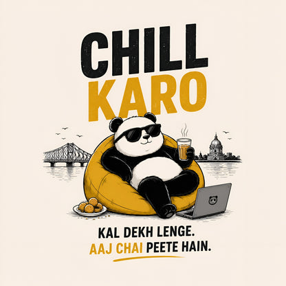 Unleavables Chill Karo Panda Graphic Printed Oversized T-Shirt - 100% Cotton, Unisex Streetwear Fit