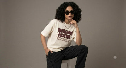 Unleavables Oversized Graphic T-Shirt with "VASTE GUNA HUIYA"Pixel Print | Front and Back Side Print | Round Neck Relaxed Fit | Unisex