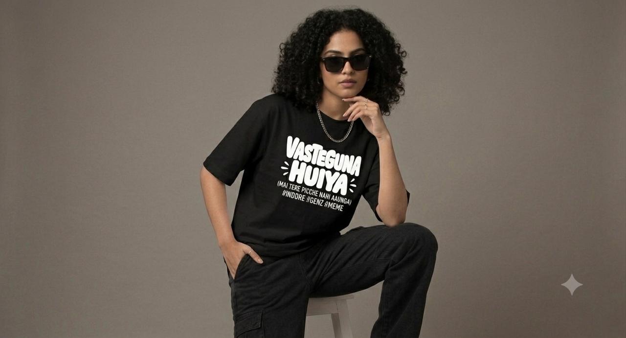 Unleavables Oversized Graphic T-Shirt with "VASTE GUNA HUIYA"Pixel Print | Front and Back Side Print | Round Neck Relaxed Fit | Unisex