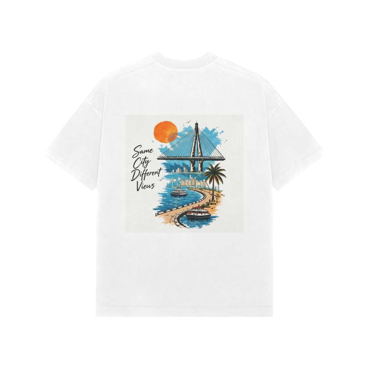 Mumbai — "Same City, Different Views" Unisex Oversized Graphic T-Shirt