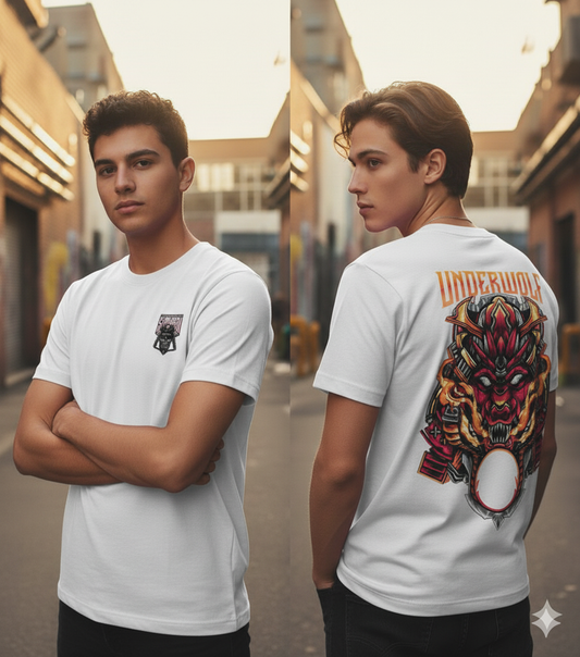 Samurai Soul x Underwolf Tee | Anime Style T-Shirt | Edgy Streetwear | Vintage Style | 100% Combed Cotton Samurai Round Neck T-Shirt