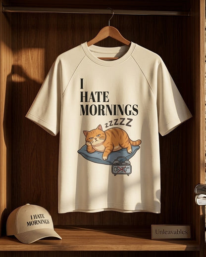 Unleavables I Hate Mornings Oversized Unisex Cat T-Shirt