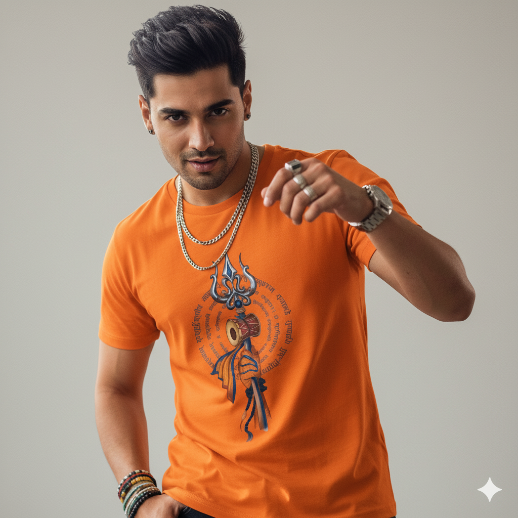 Trishul Damru T-Shirt | Spiritual 100% Cotton Graphic | T-Shirt for Men & Women