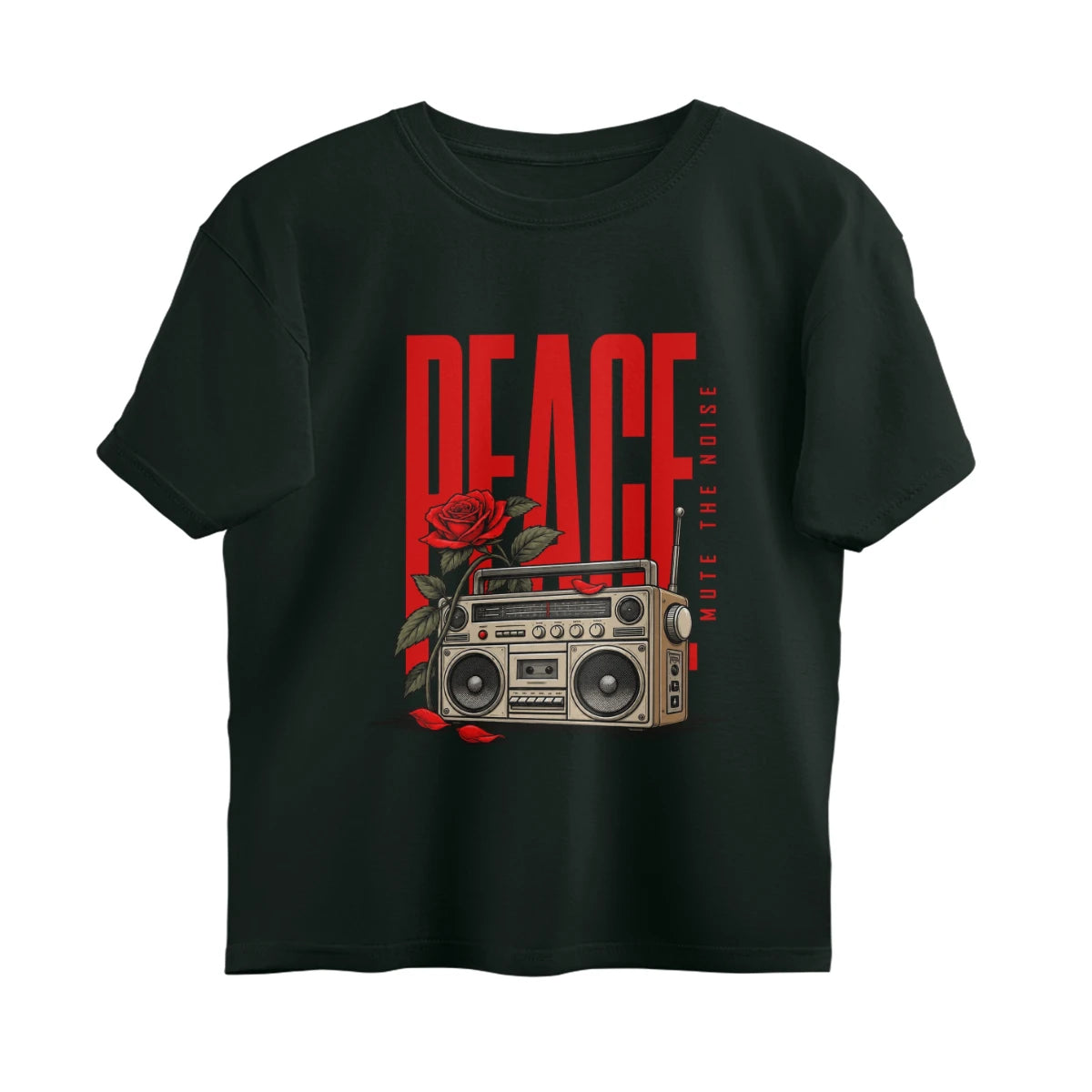 Unlivables IGNORE Oversized Graphic T-Shirt – Live in Peace - Bottle Green