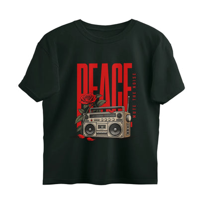 Unlivables IGNORE Oversized Graphic T-Shirt – Live in Peace - Bottle Green