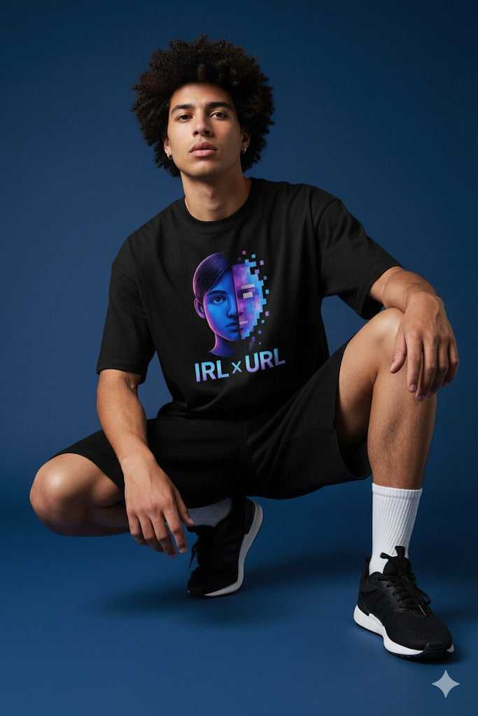 Unisex Oversized Cool Graphic T-Shirt I IRL X URL Futuristic T-Shirt