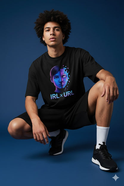 Unisex Oversized Cool Graphic T-Shirt I IRL X URL Futuristic T-Shirt