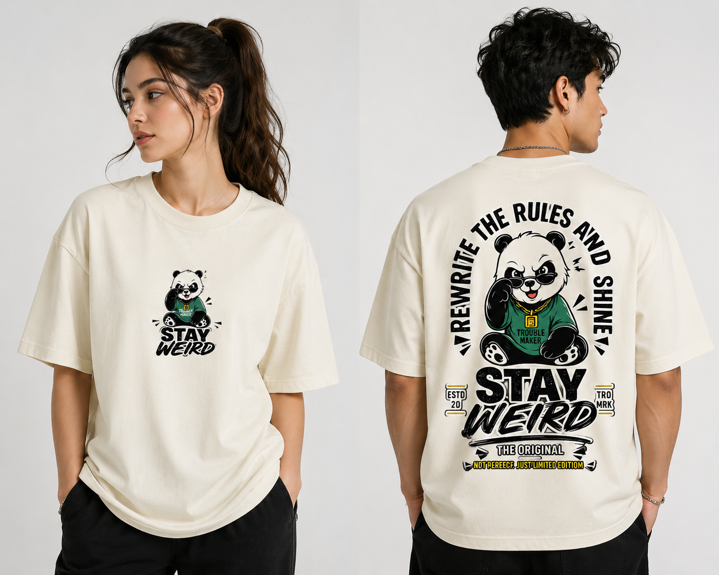 Stay Weird Panda Oversized T-Shirt | Limited Edition | Unisex Premium Cotton