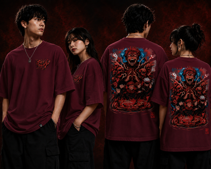 Anime Jujutsu Kaisen Oversized T-Shirt for Men & Women | 100% Cotton Graphic Tee | Front Logo & Back Character Print