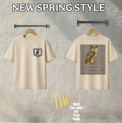 Unleavables Unisex Owl Print Half Sleeve T-Shirt | 100% Cotton, Oversized Fit