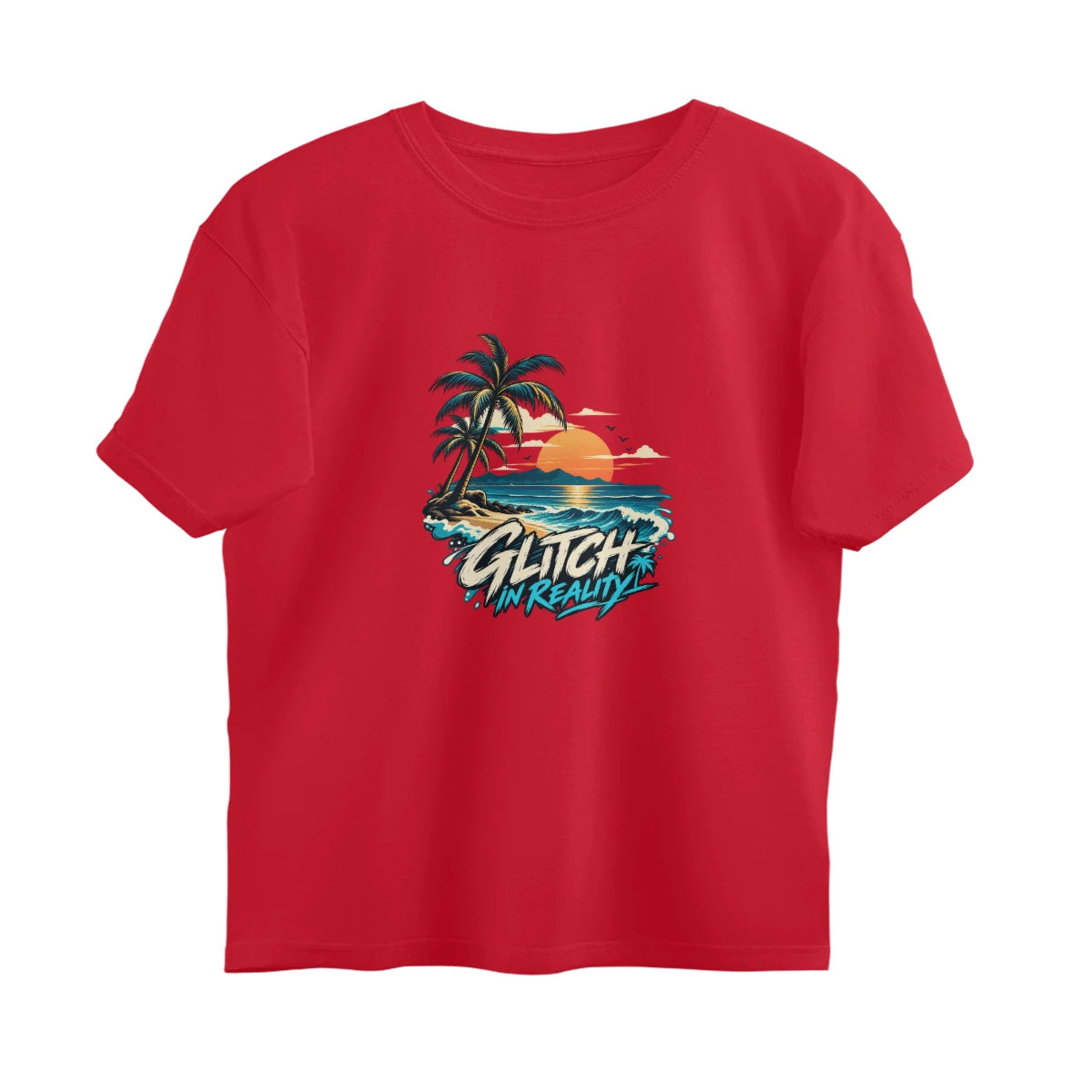 Tropical Escape - Oversized Black Graphic T-Shirt - Red
