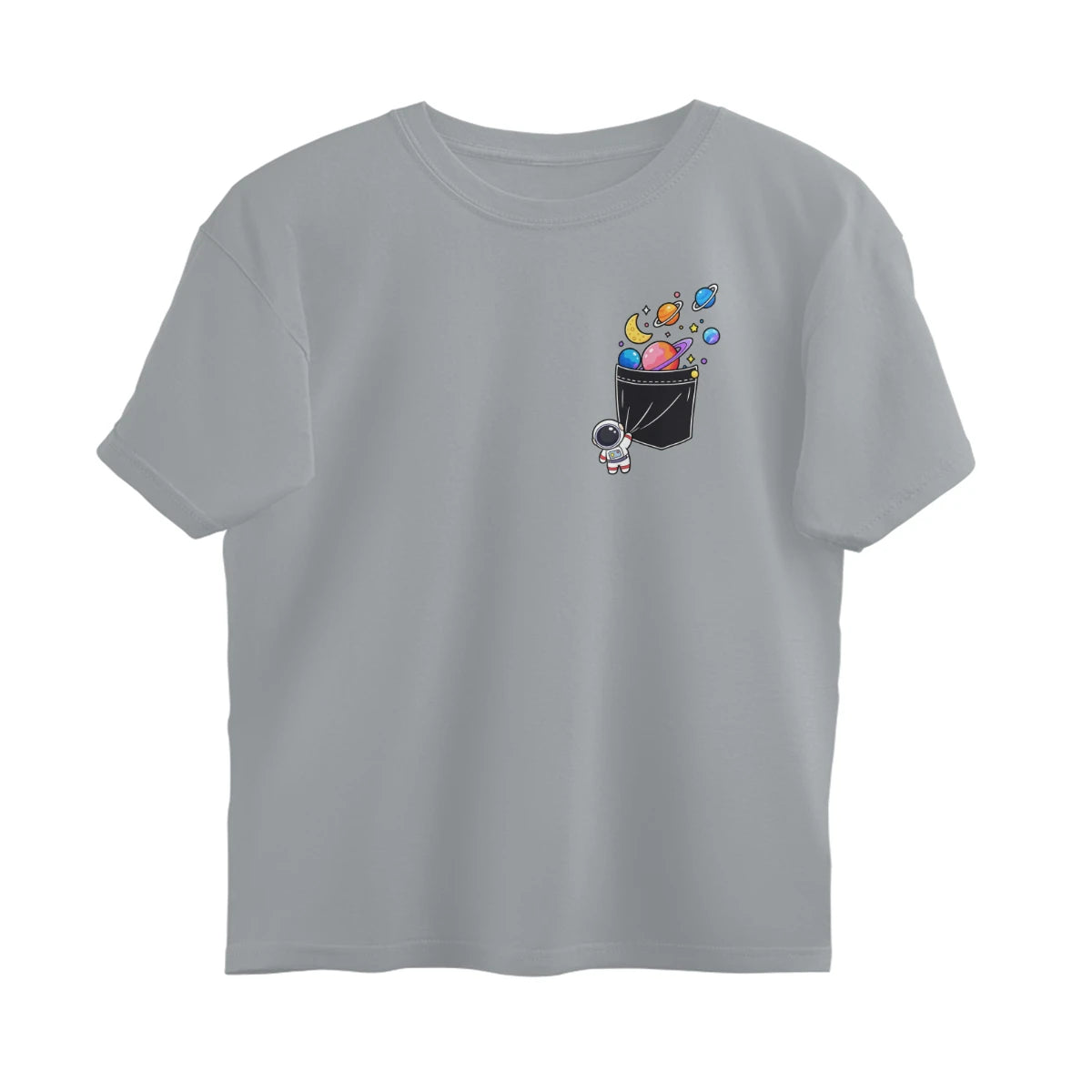 Space Theme T-Shirt , Unisex, Breathable Cotton Material - Silver Frost
