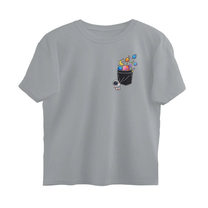 Space Theme T-Shirt , Unisex, Breathable Cotton Material - Silver Frost