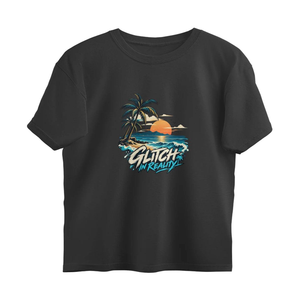 Tropical Escape - Oversized Black Graphic T-Shirt - Black