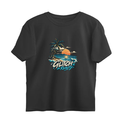 Tropical Escape - Oversized Black Graphic T-Shirt - Black