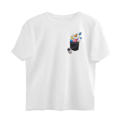 Space Theme T-Shirt , Unisex, Breathable Cotton Material - White