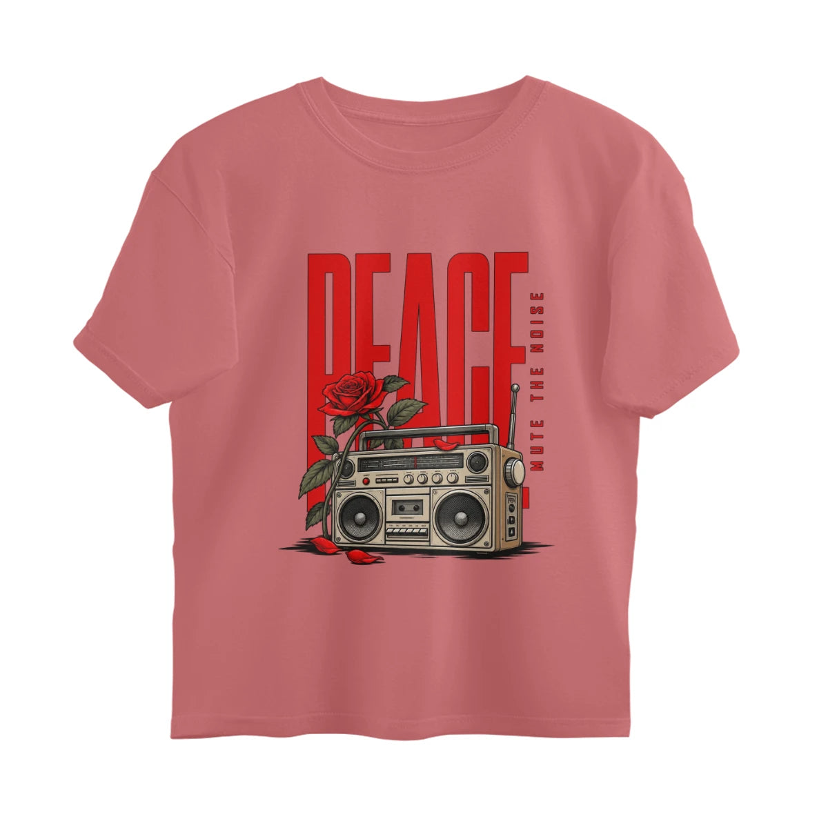 Unlivables IGNORE Oversized Graphic T-Shirt – Live in Peace - Dusty Rose