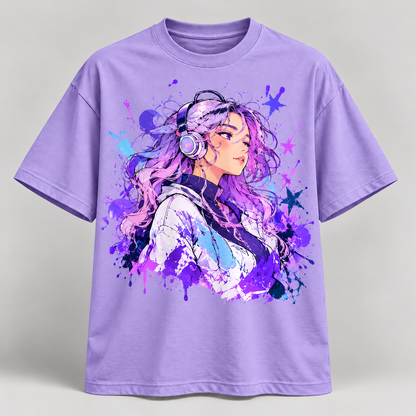 Anime-Inspired Graphic Oversized T-Shirt – Purple Aesthetic | Unleavables