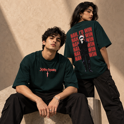 Gojo Satoru “Nah, I’d Win” Oversized T-Shirt – Jujutsu Kaisen Anime Streetwear | Unleavables