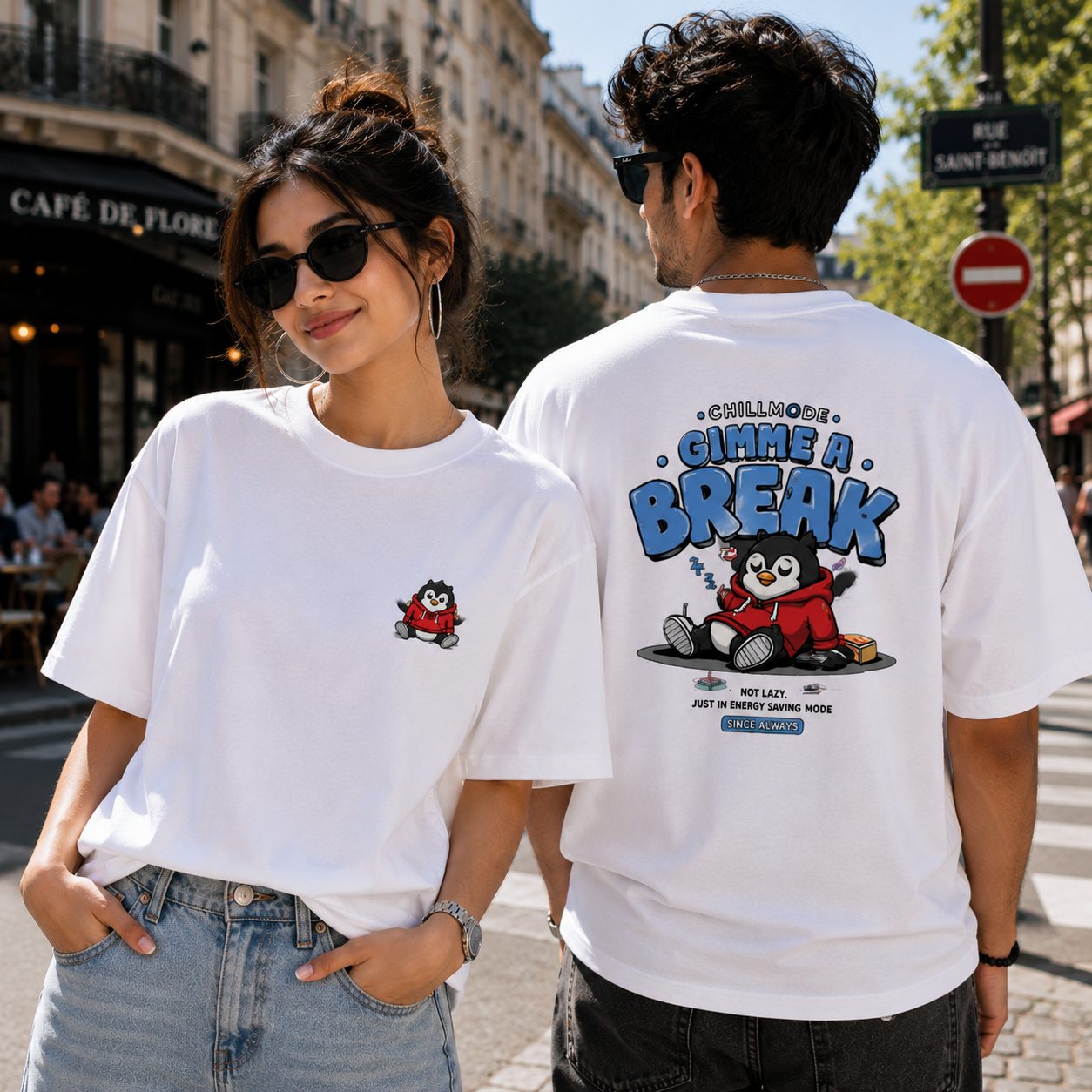 ChillMode Gimme A Break Oversized Graphic Printed T-Shirt for Men | Premium 100% Cotton Streetwear Tee - Black