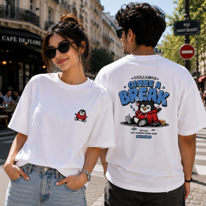 ChillMode Gimme A Break Oversized Graphic Printed T-Shirt for Men | Premium 100% Cotton Streetwear Tee - Black