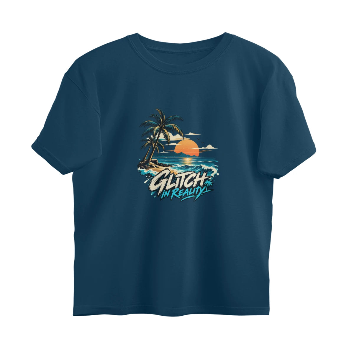Tropical Escape - Oversized Black Graphic T-Shirt - Navy Blue