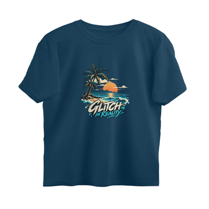 Tropical Escape - Oversized Black Graphic T-Shirt - Navy Blue