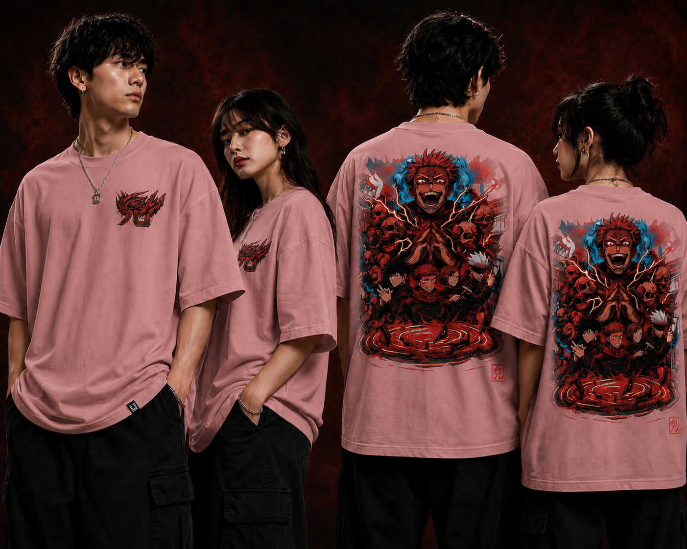Anime Jujutsu Kaisen Oversized T-Shirt for Men & Women | 100% Cotton Graphic Tee | Front Logo & Back Character Print