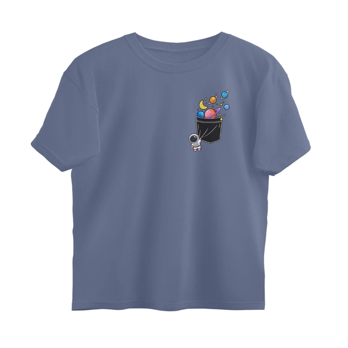 Space Theme T-Shirt , Unisex, Breathable Cotton Material - Steel Grey