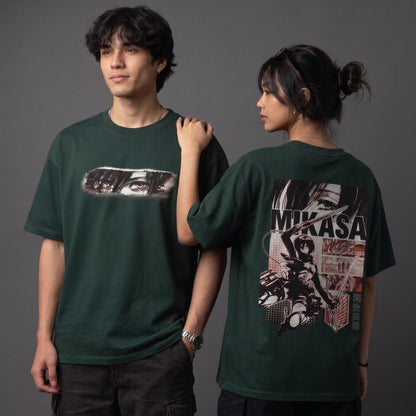 Mikasa Ackerman Anime Unisex Oversized Round Neck T-shirt – Japanese Graphic Streetwear