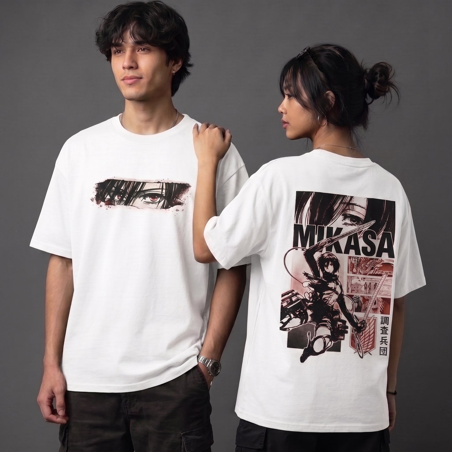 Mikasa Ackerman Anime Unisex Oversized Round Neck T-shirt – Japanese Graphic Streetwear