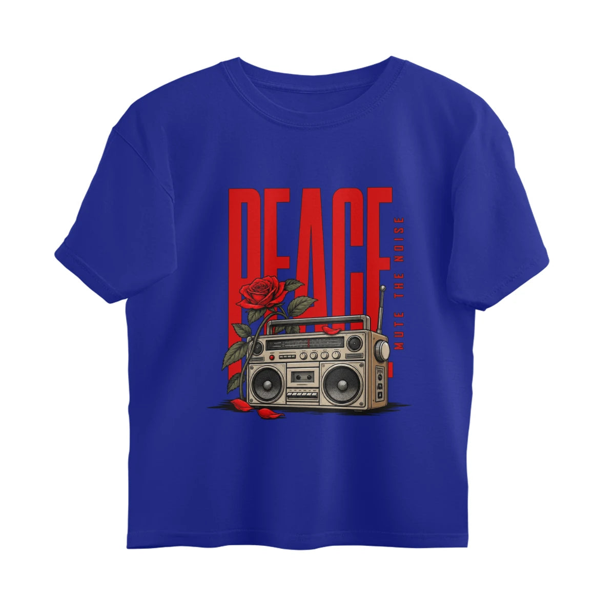 Unlivables IGNORE Oversized Graphic T-Shirt – Live in Peace - Royal Blue