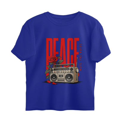Unlivables IGNORE Oversized Graphic T-Shirt – Live in Peace - Royal Blue