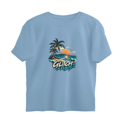 Tropical Escape - Oversized Black Graphic T-Shirt - Baby Blue