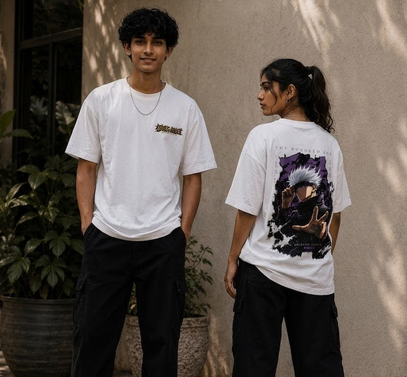 Anime Jujutsu Kaisen Gojo Satoru Oversized T-Shirt for Men & Women |Front Logo & Back Character Print