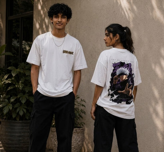 Anime Jujutsu Kaisen Gojo Satoru Oversized T-Shirt for Men & Women |Front Logo & Back Character Print