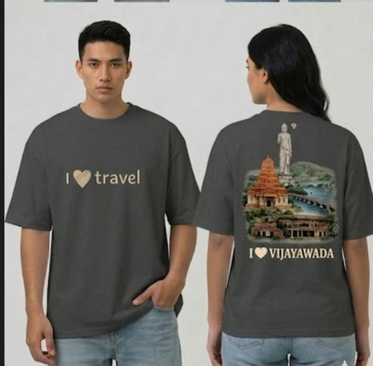 Vijayawada City T-Shirt - I Love Travel Series - White Oversized Graphic Tee for Men & Women