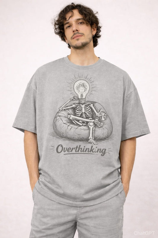 Oversized T-shirt Overthinking skeleton |Unisex T-Shirt| Lightbulb Head Aesthetic Tee