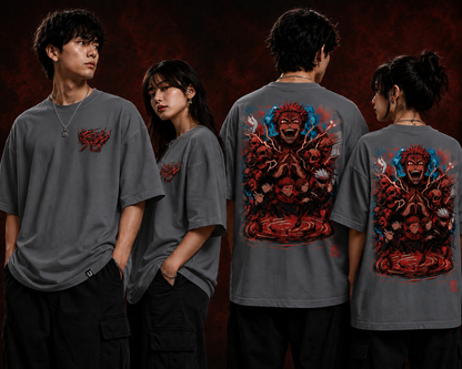 Anime Jujutsu Kaisen Oversized T-Shirt for Men & Women | 100% Cotton Graphic Tee | Front Logo & Back Character Print