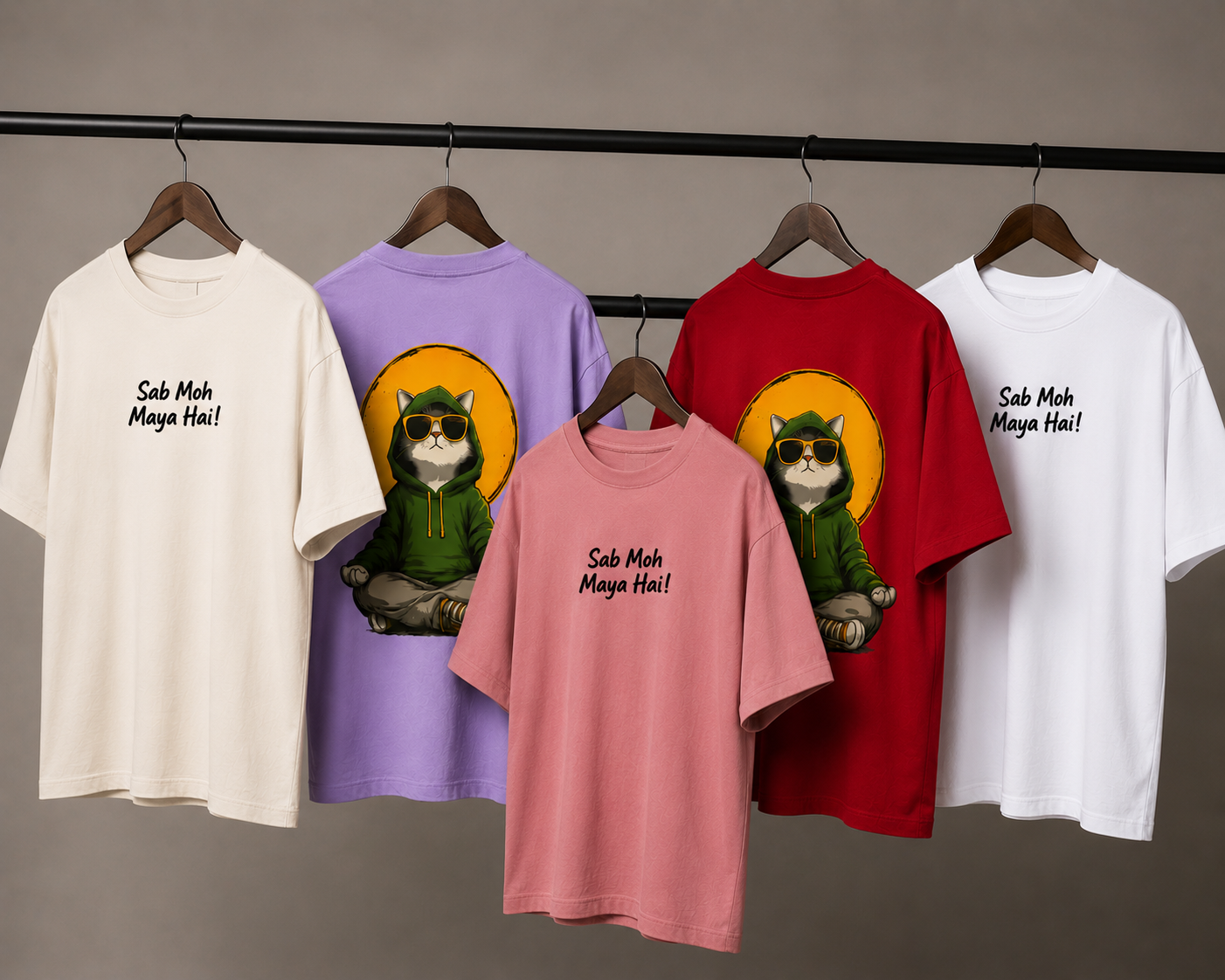 Sab Moh Maya Hai "Exclusive" Oversized T-Shirt for Men | Cool Meditating Cat Graphic Back Print