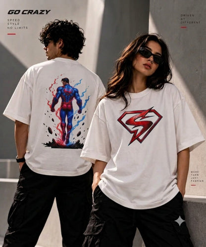 Unleavables Oversized Men’s T-shirt - Superman Graphics Style 100% Cotton T-Shirt