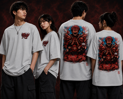 Anime Jujutsu Kaisen Oversized T-Shirt for Men & Women | 100% Cotton Graphic Tee | Front Logo & Back Character Print