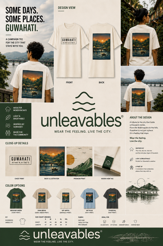 Guwahati Graphic Oversized T-Shirt for Men & Women | Assam Travel & Nature Inspired Streetwear