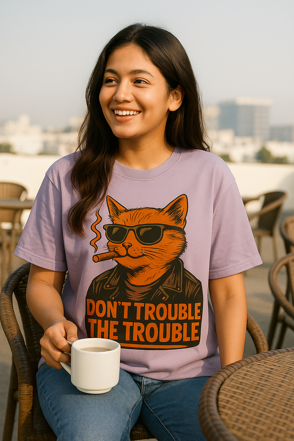 Unleavables Unisex Rogue Cat Oversized T-shirt | 100% Cotton | Graphic T-shirt for Cat Lovers | Baggy T-shirt for Men and Women